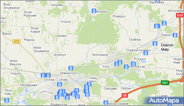 mapa Wronowice gmina Łask, Wronowice gmina Łask na mapie Targeo