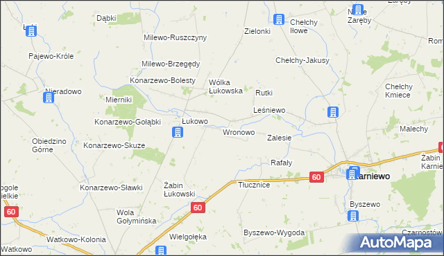 mapa Wronowo gmina Karniewo, Wronowo gmina Karniewo na mapie Targeo