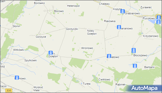 mapa Wronowo gmina Kościan, Wronowo gmina Kościan na mapie Targeo