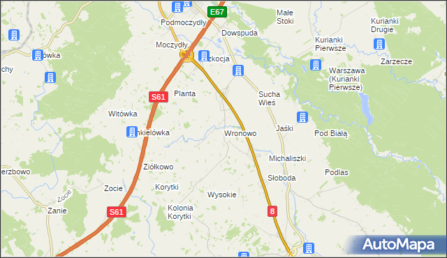 mapa Wronowo gmina Raczki, Wronowo gmina Raczki na mapie Targeo