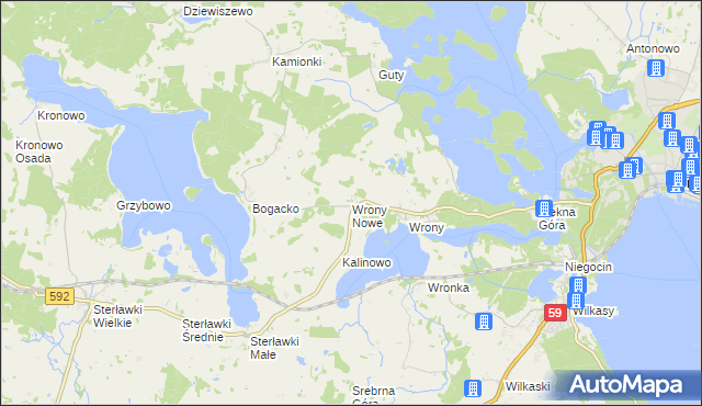 mapa Wrony Nowe, Wrony Nowe na mapie Targeo