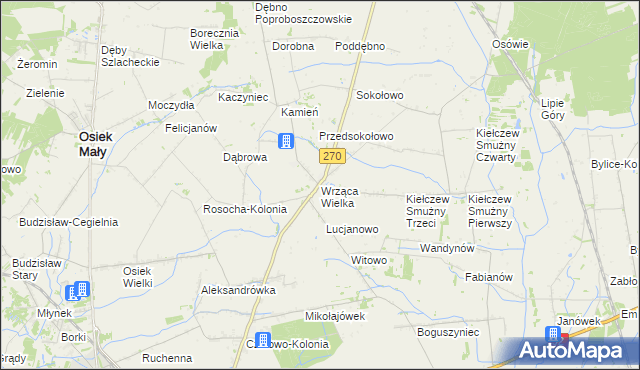 mapa Wrząca Wielka gmina Koło, Wrząca Wielka gmina Koło na mapie Targeo