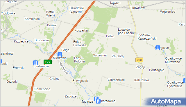 mapa Września gmina Wodzisław, Września gmina Wodzisław na mapie Targeo