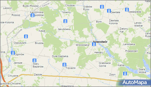 mapa Wrzosówka gmina Nowodwór, Wrzosówka gmina Nowodwór na mapie Targeo