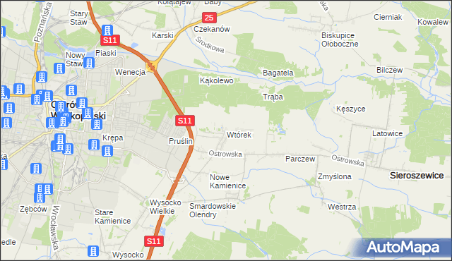 mapa Wtórek gmina Ostrów Wielkopolski, Wtórek gmina Ostrów Wielkopolski na mapie Targeo