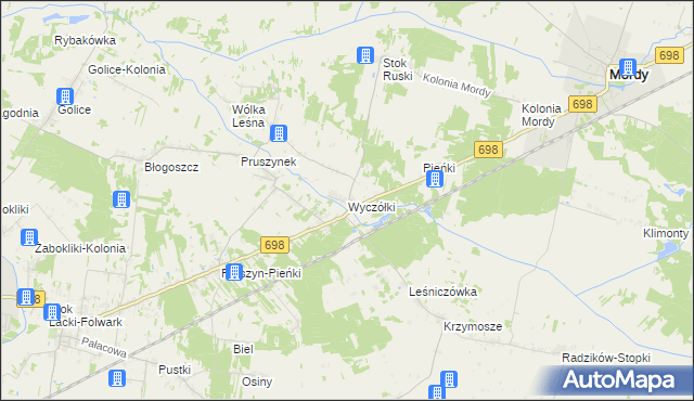 mapa Wyczółki gmina Mordy, Wyczółki gmina Mordy na mapie Targeo