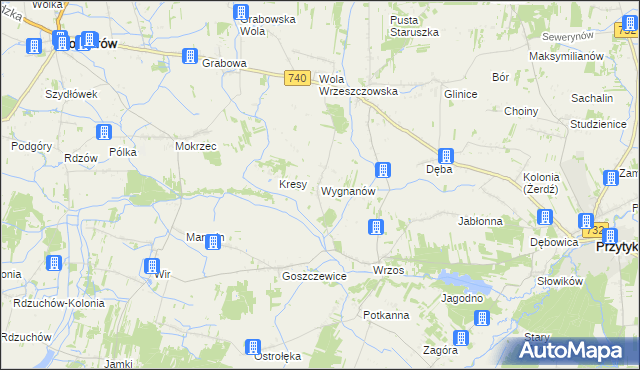 mapa Wygnanów gmina Przytyk, Wygnanów gmina Przytyk na mapie Targeo