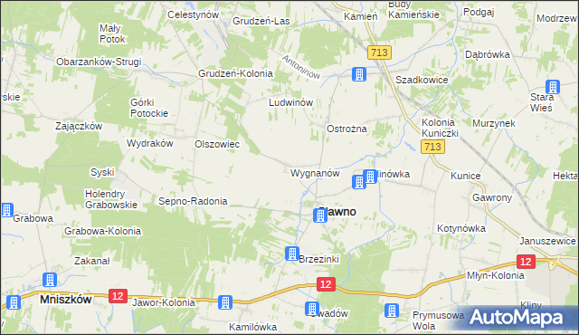 mapa Wygnanów gmina Sławno, Wygnanów gmina Sławno na mapie Targeo