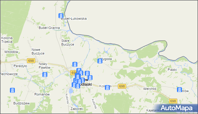 mapa Wygoda gmina Janów Podlaski, Wygoda gmina Janów Podlaski na mapie Targeo