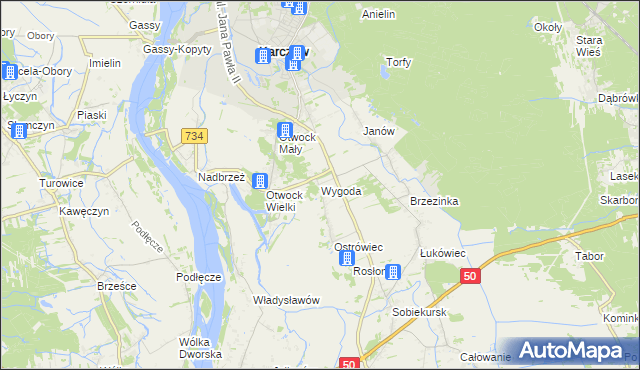 mapa Wygoda gmina Karczew, Wygoda gmina Karczew na mapie Targeo