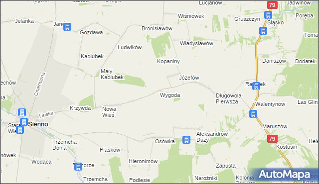 mapa Wygoda gmina Sienno, Wygoda gmina Sienno na mapie Targeo