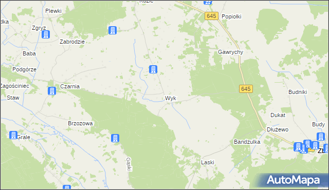 mapa Wyk gmina Zbójna, Wyk gmina Zbójna na mapie Targeo