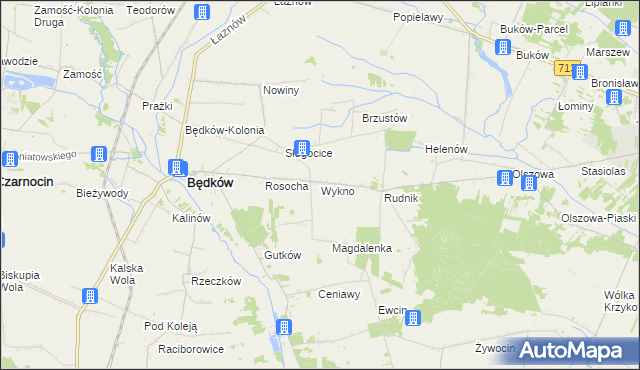 mapa Wykno gmina Będków, Wykno gmina Będków na mapie Targeo