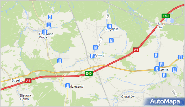 mapa Wykroty gmina Nowogrodziec, Wykroty gmina Nowogrodziec na mapie Targeo