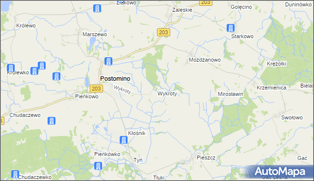 mapa Wykroty gmina Postomino, Wykroty gmina Postomino na mapie Targeo