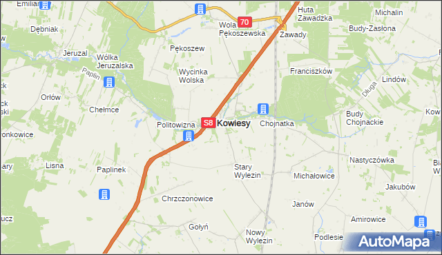 mapa Wymysłów gmina Kowiesy, Wymysłów gmina Kowiesy na mapie Targeo