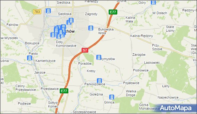 mapa Wymysłów gmina Miechów, Wymysłów gmina Miechów na mapie Targeo