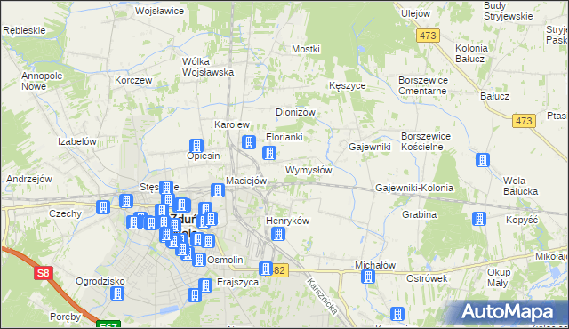 mapa Wymysłów gmina Zduńska Wola, Wymysłów gmina Zduńska Wola na mapie Targeo