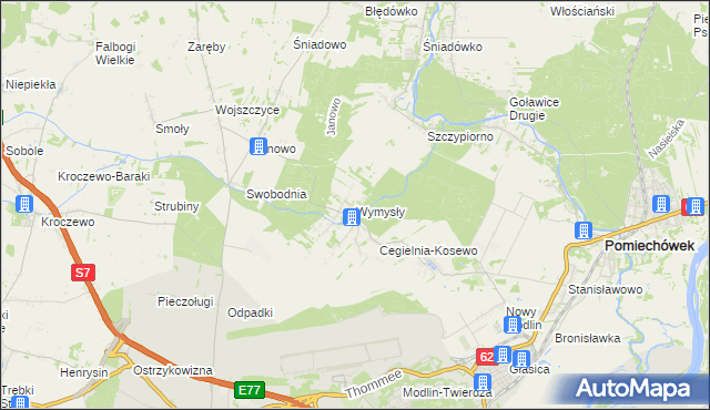 mapa Wymysły gmina Pomiechówek, Wymysły gmina Pomiechówek na mapie Targeo