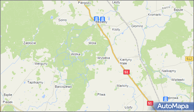 mapa Wysieka, Wysieka na mapie Targeo