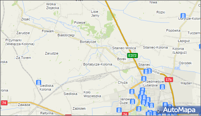 mapa Wysokie gmina Zamość, Wysokie gmina Zamość na mapie Targeo