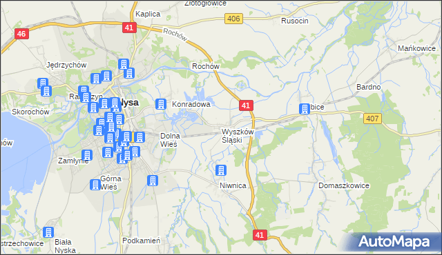 mapa Wyszków Śląski, Wyszków Śląski na mapie Targeo