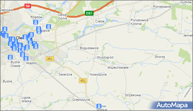 mapa Wyszogród gmina Oleśnica, Wyszogród gmina Oleśnica na mapie Targeo