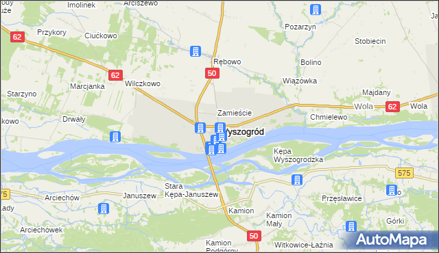 mapa Wyszogród powiat płocki, Wyszogród powiat płocki na mapie Targeo