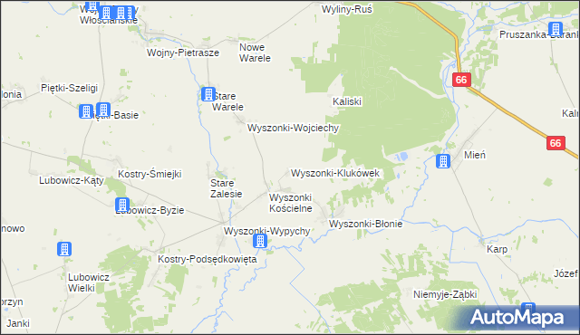 mapa Wyszonki-Klukówek, Wyszonki-Klukówek na mapie Targeo