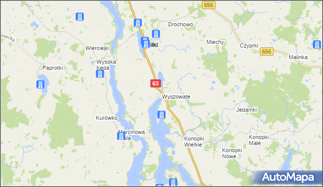 mapa Wyszowate gmina Miłki, Wyszowate gmina Miłki na mapie Targeo