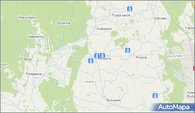 mapa Wyszyny gmina Budzyń, Wyszyny gmina Budzyń na mapie Targeo