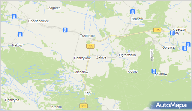 mapa Żabice gmina Chocianów, Żabice gmina Chocianów na mapie Targeo