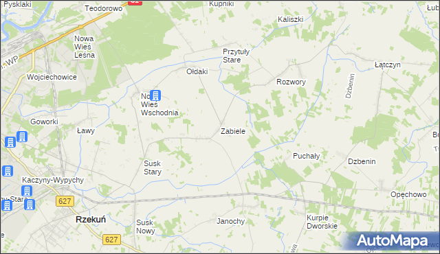 mapa Zabiele gmina Rzekuń, Zabiele gmina Rzekuń na mapie Targeo