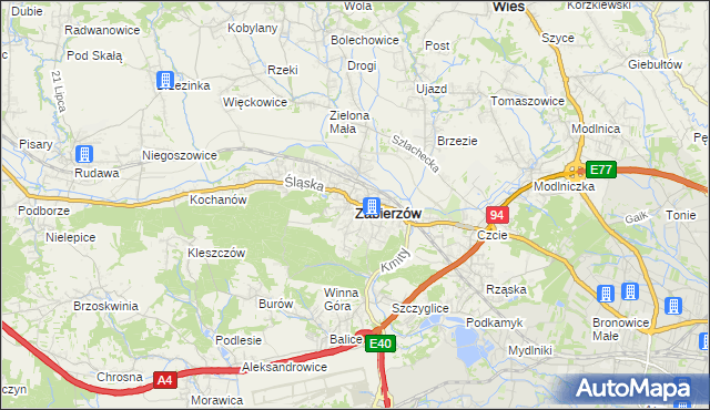 mapa Zabierzów powiat krakowski, Zabierzów powiat krakowski na mapie Targeo