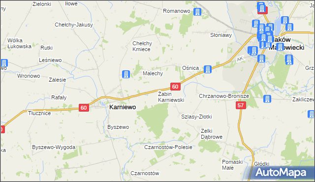 mapa Żabin Karniewski, Żabin Karniewski na mapie Targeo