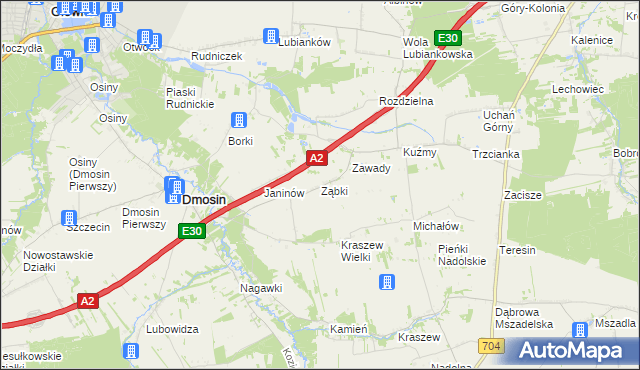 mapa Ząbki gmina Dmosin, Ząbki gmina Dmosin na mapie Targeo