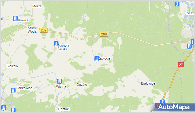 mapa Zabłocie gmina Jasień, Zabłocie gmina Jasień na mapie Targeo