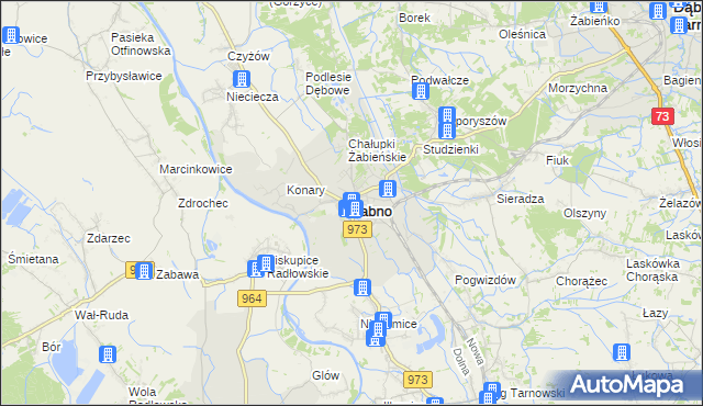 mapa Żabno powiat tarnowski, Żabno powiat tarnowski na mapie Targeo