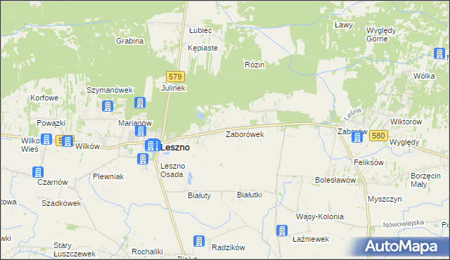 mapa Zaborówek gmina Leszno, Zaborówek gmina Leszno na mapie Targeo