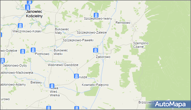 mapa Zaborowo gmina Janowiec Kościelny, Zaborowo gmina Janowiec Kościelny na mapie Targeo