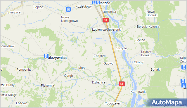mapa Zaborze gmina Pokrzywnica, Zaborze gmina Pokrzywnica na mapie Targeo