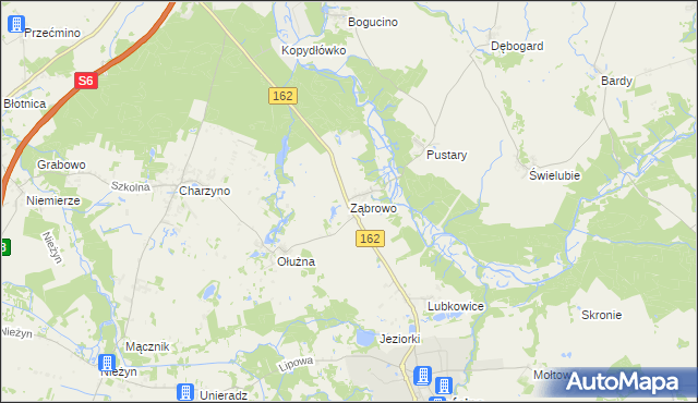 mapa Ząbrowo gmina Gościno, Ząbrowo gmina Gościno na mapie Targeo