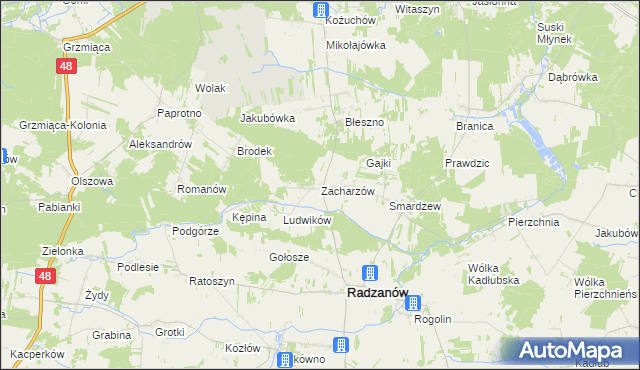 mapa Zacharzów, Zacharzów na mapie Targeo