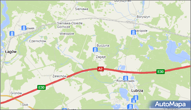 mapa Zagaje gmina Lubrza, Zagaje gmina Lubrza na mapie Targeo