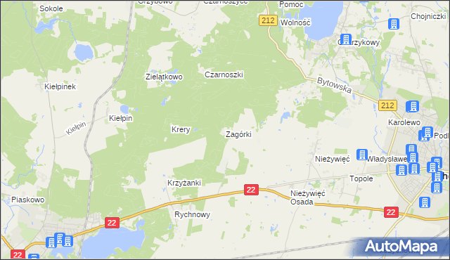 mapa Zagórki gmina Człuchów, Zagórki gmina Człuchów na mapie Targeo