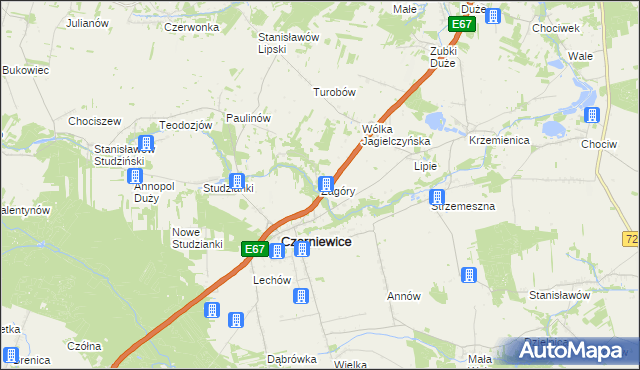 mapa Zagóry gmina Czerniewice, Zagóry gmina Czerniewice na mapie Targeo