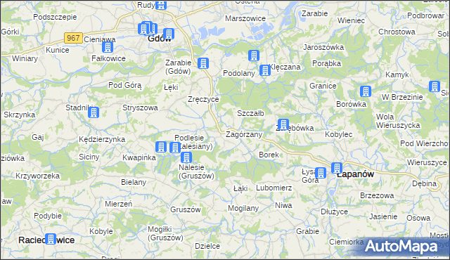 mapa Zagórzany gmina Gdów, Zagórzany gmina Gdów na mapie Targeo