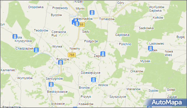 mapa Zagórze gmina Działoszyce, Zagórze gmina Działoszyce na mapie Targeo