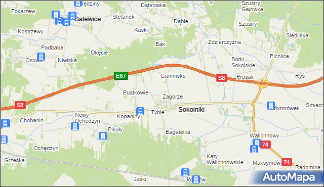 mapa Zagórze gmina Sokolniki, Zagórze gmina Sokolniki na mapie Targeo