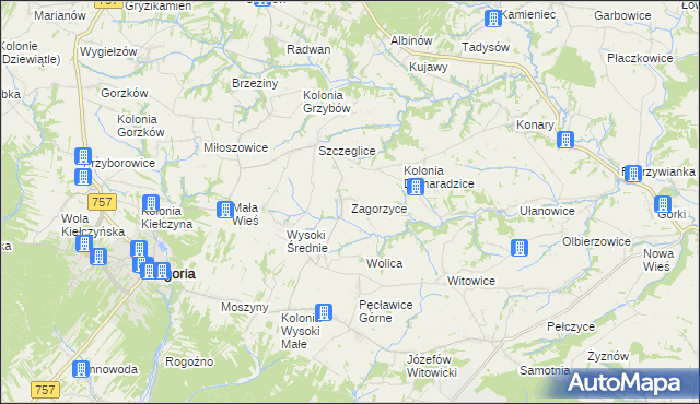 mapa Zagorzyce gmina Bogoria, Zagorzyce gmina Bogoria na mapie Targeo